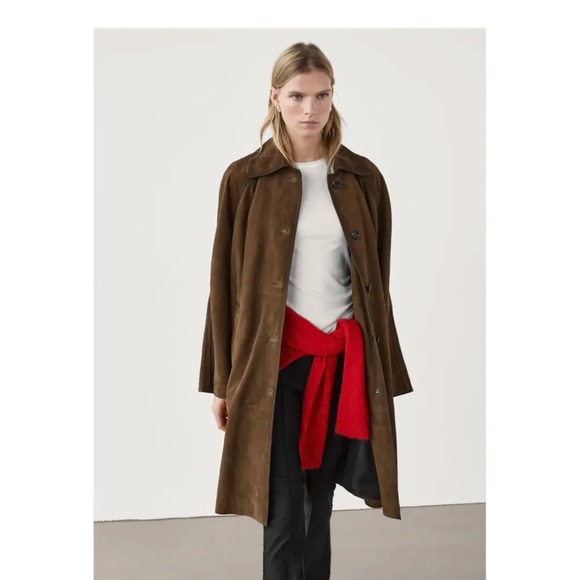 Massimo Dutti Brown Suede Trench Coat Size Small - Picture 5 of 14